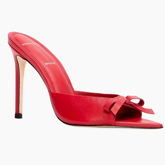 🆕 NEW BLACK SUEDE STUDIO Brea Bow Sandal in Racing Red Nappa LEATHER HEELS